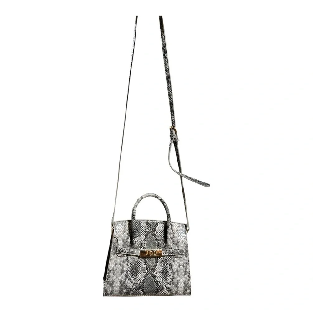 Gray Structured Satchel with Snakeskin Texture
